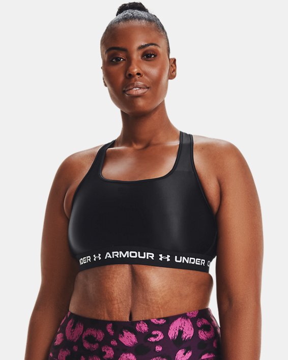 Under Armour Womens Crossback Black Ladies Mid Gym Fitness Running Sports Bra 